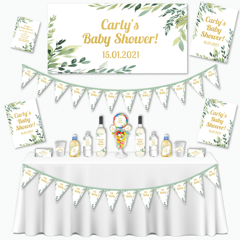 Personalised Eucalyptus Leaves Baby Shower Decorations