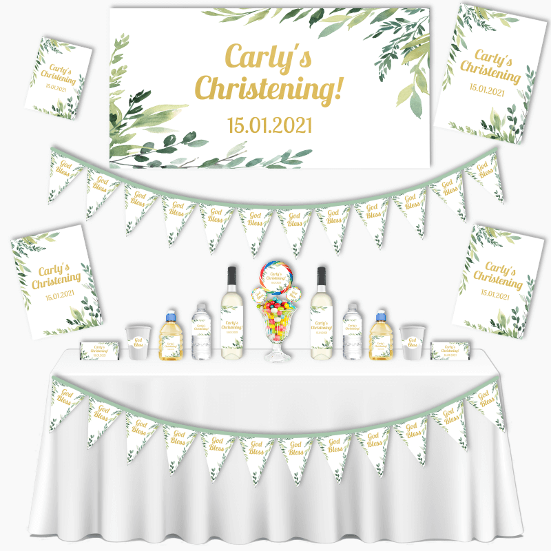 Personalised Eucalyptus Leaves Christening & Baptism Decorations