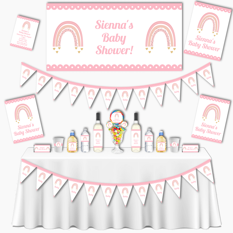 Personalised Pink Boho Rainbow Baby Shower Decorations