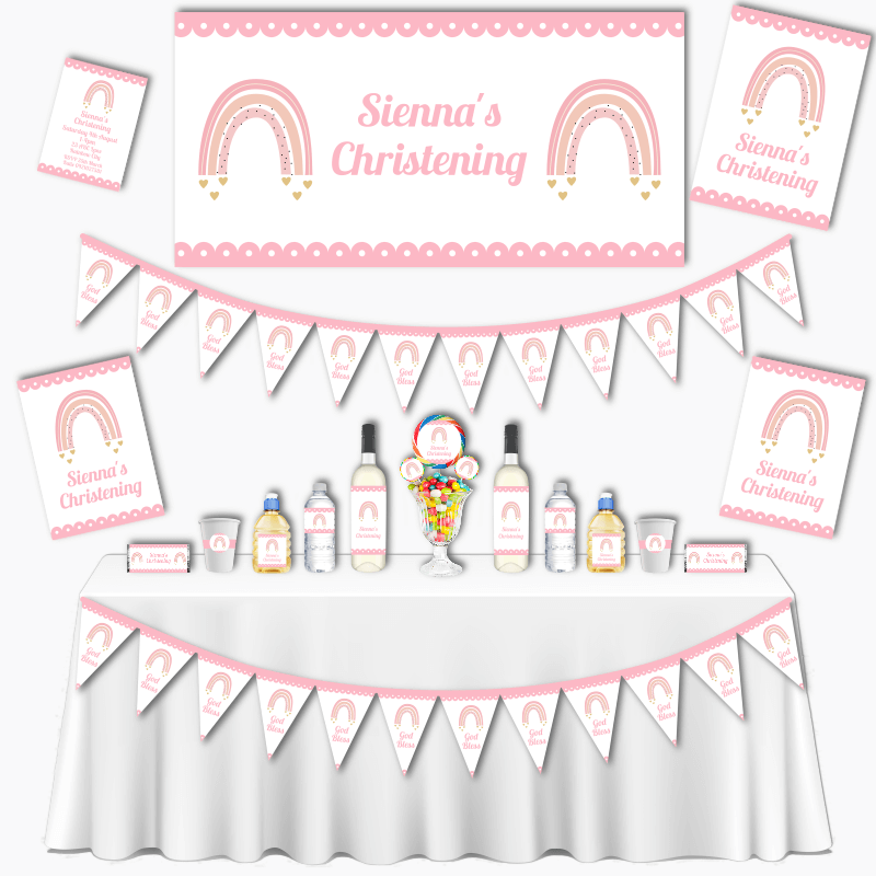 Personalised Girls Boho Rainbow Christening & Baptism Decorations