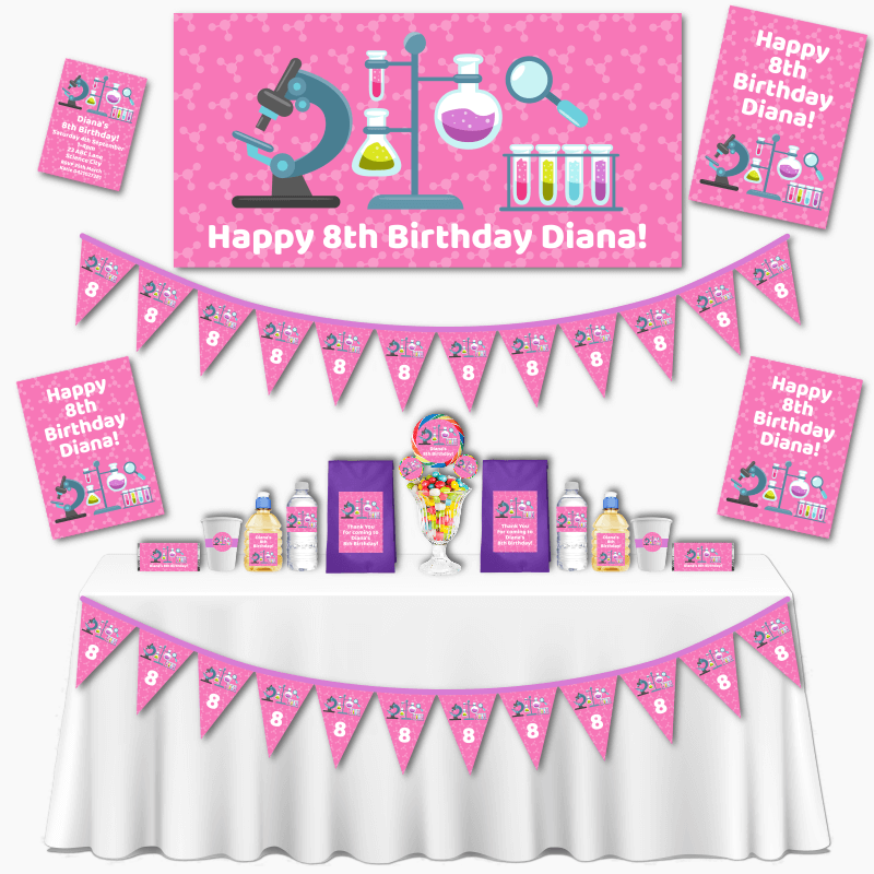 Personalised Girls Science Birthday Party Decorations