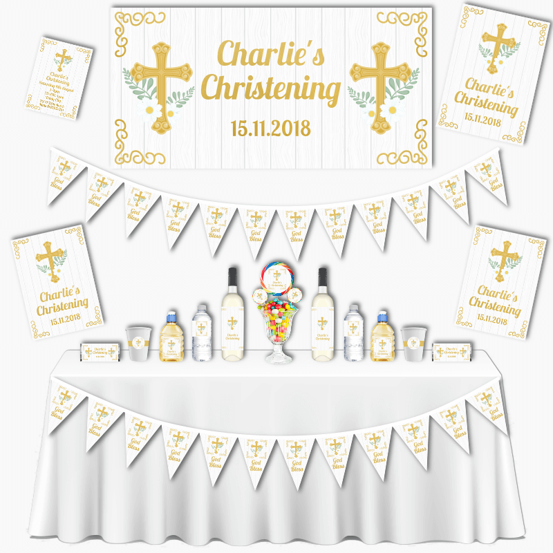 Personalised Gold Cross Christening & Baptism Decorations