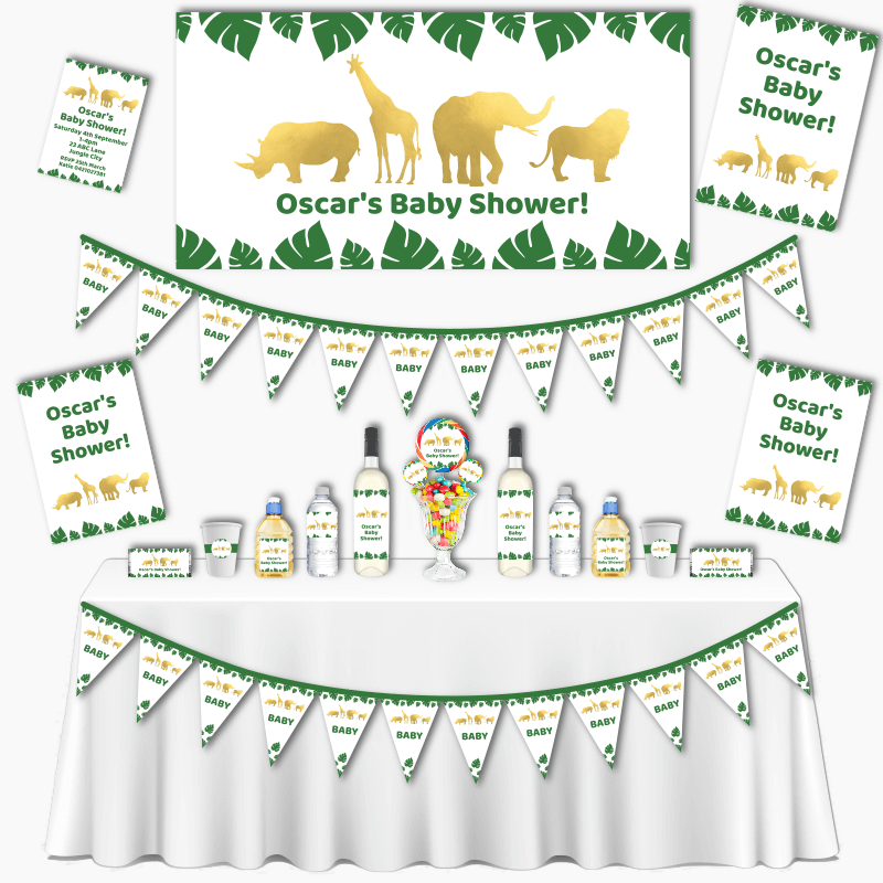Personalised Gold Safari Jungle Animals Baby Shower Decorations