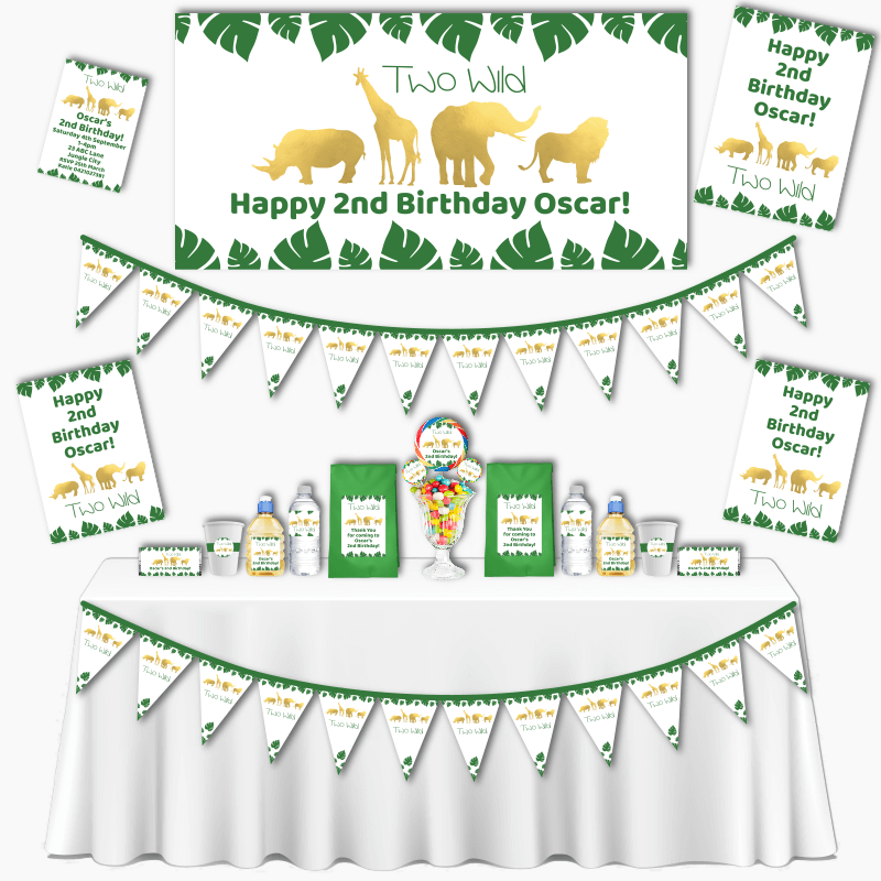 Personalised Gold Safari Jungle Animals Two Wild Party Decorations