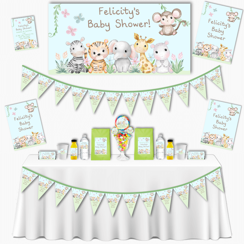 Personalised Cute Jungle Animals Baby Shower Decorations
