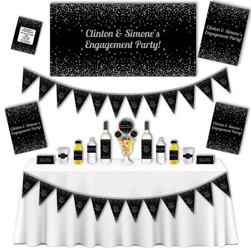 Personalised Black & Silver Confetti Engagement Party Decorations
