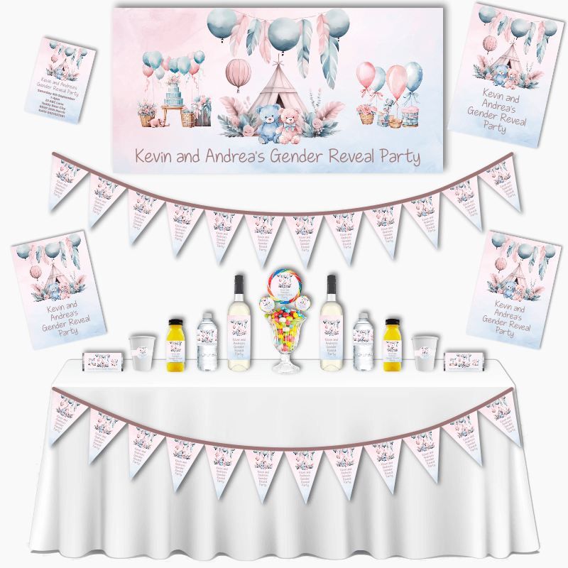 Personalised Boho Teddy Bear Gender Reveal Party Decorations