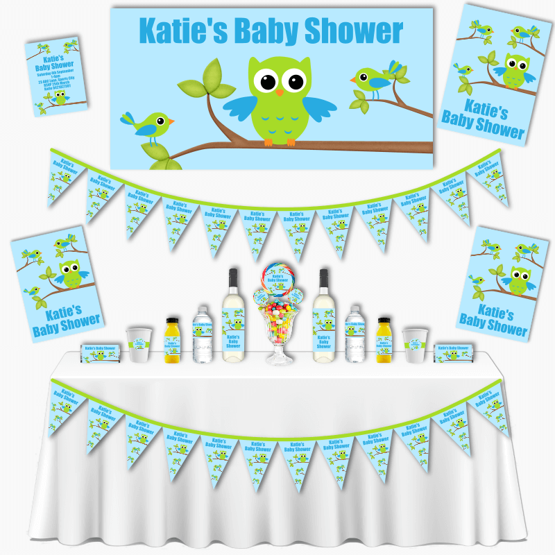 Personalised Boys Birds & Owl Baby Shower Decorations