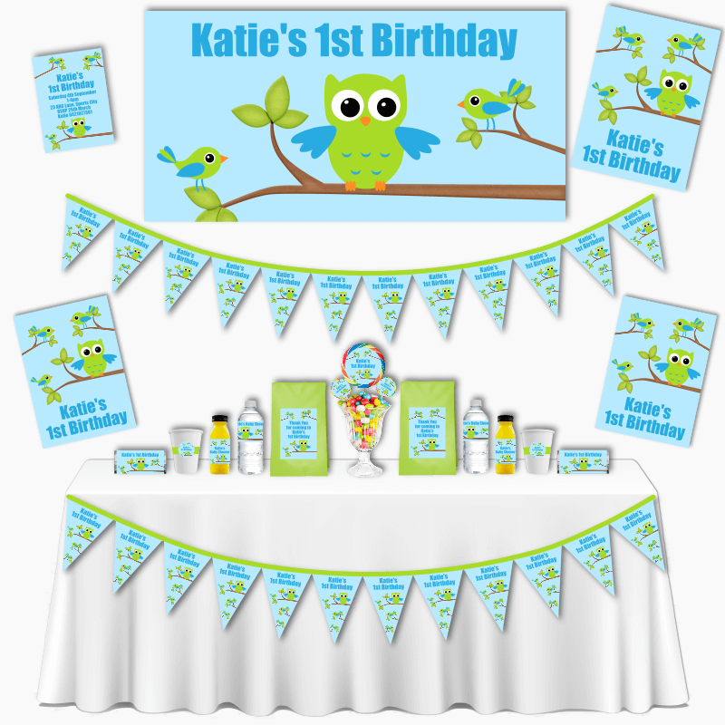 Personalised Boys Birds & Owl Party Decorations