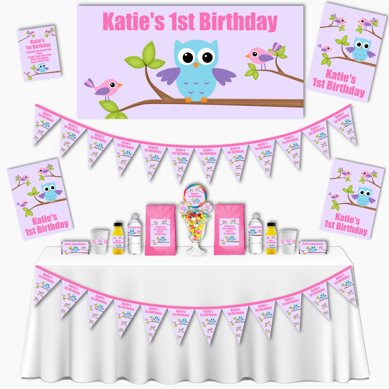Personalised Girls Birds & Owl Party Decorations