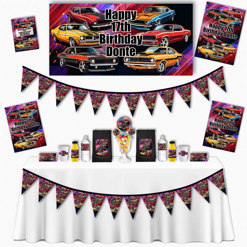 Personalised Muscle Cars Birthday Party Decorations