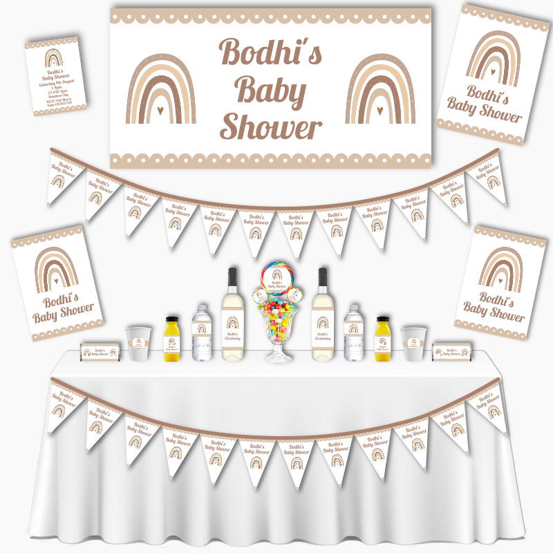 Personalised Neutral Boho Rainbow Baby Shower Decorations