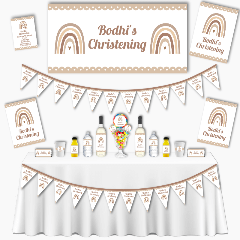 Personalised Neutral Boho Rainbow Christening Decorations