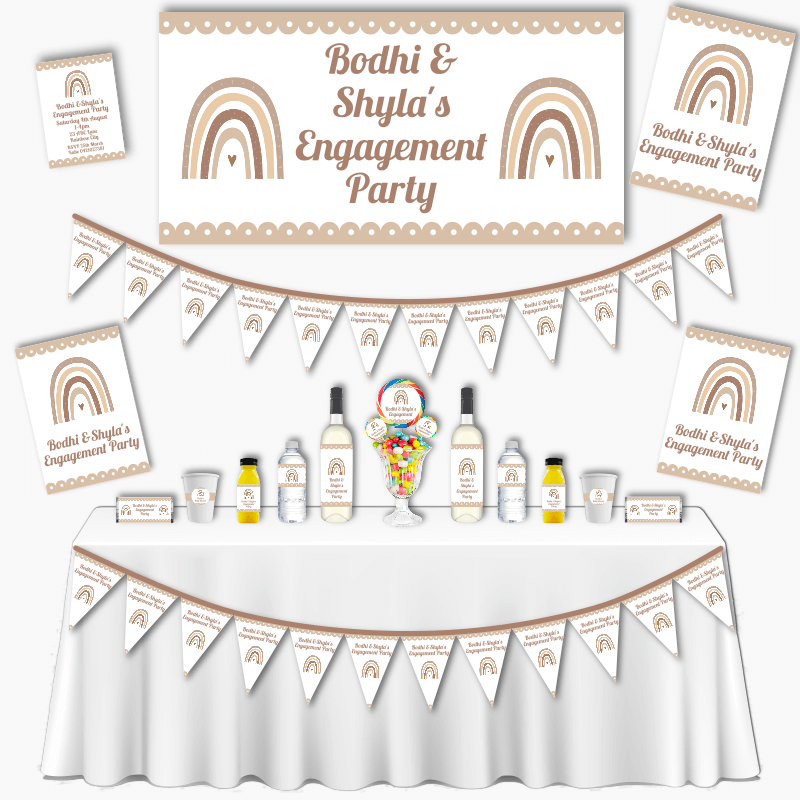 Personalised Neutral Boho Rainbow Engagement Party Decorations