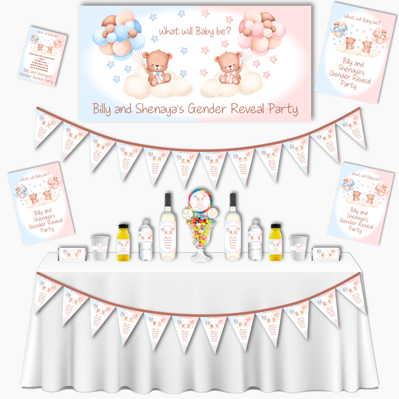 Personalised Teddy Bear Gender Reveal Party Decorations