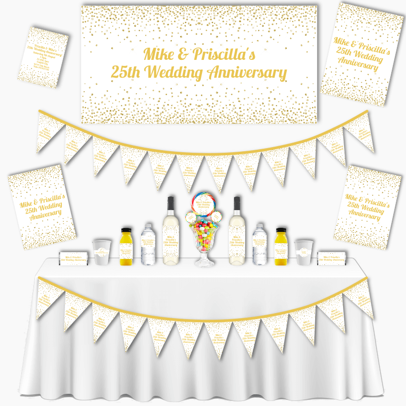 Personalised White & Gold Confetti Wedding Anniversary Decorations