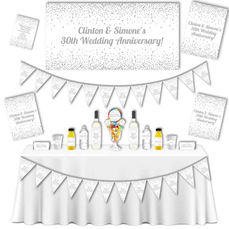 Personalised White & Silver Confetti Wedding Anniversary Decorations