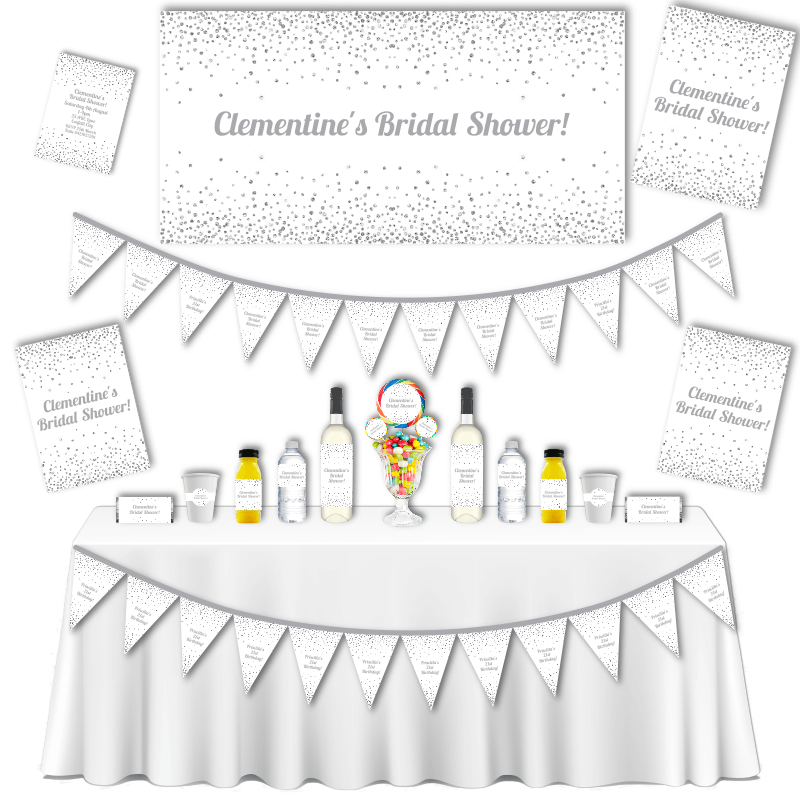 Personalised White & Silver Confetti Bridal Shower Decorations