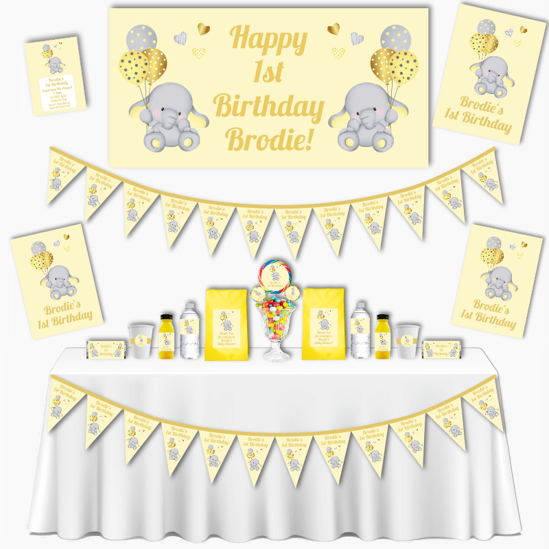 Personalised Yellow Elephant Birthday Party Decorations