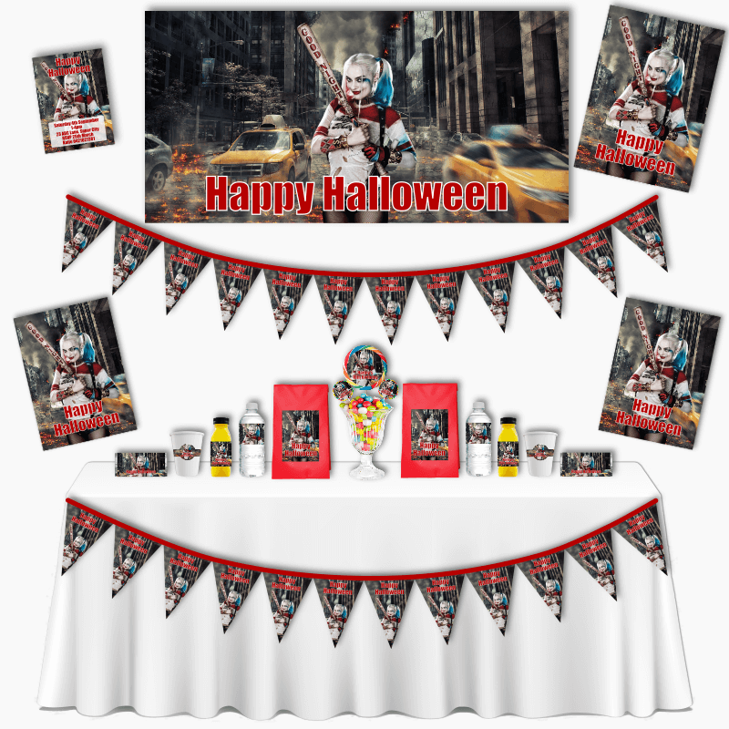 Personalised Harley Quinn Halloween Party Decorations