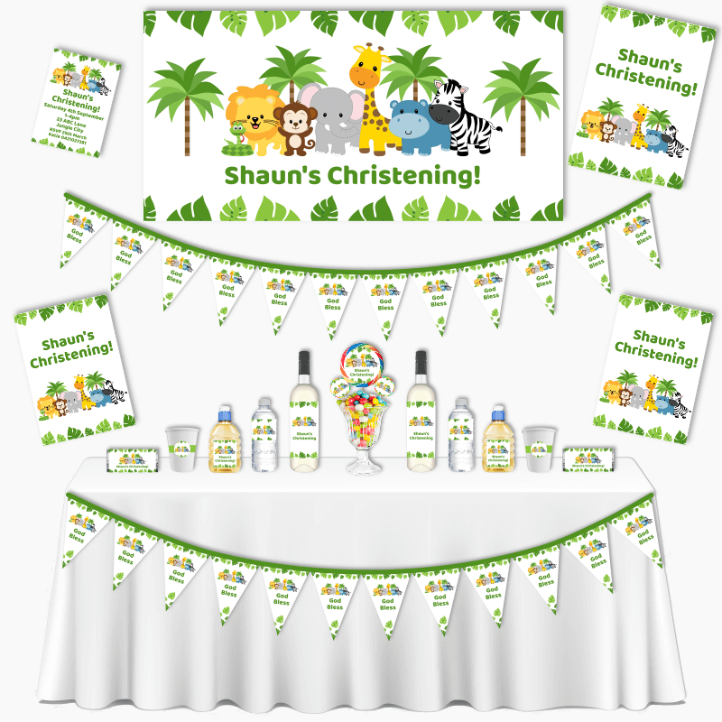 Personalised Jungle Animals Christening & Baptism Decorations