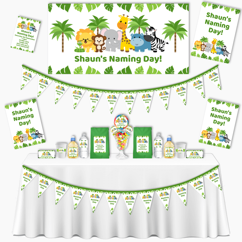 Personalised Jungle Animals Naming Day Decorations