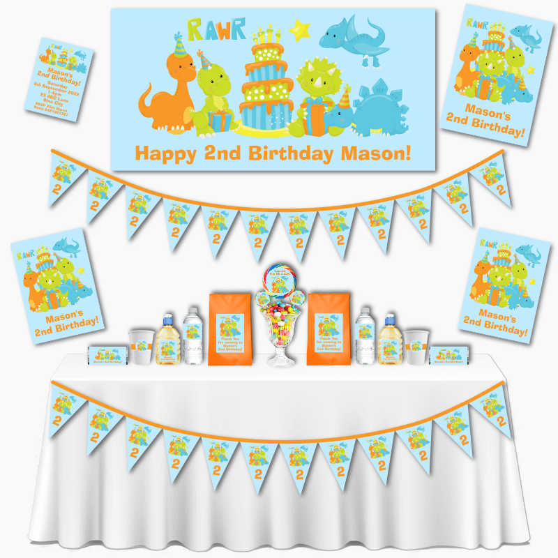 Personalised Little Boys Dinosaur Birthday Party Decorations