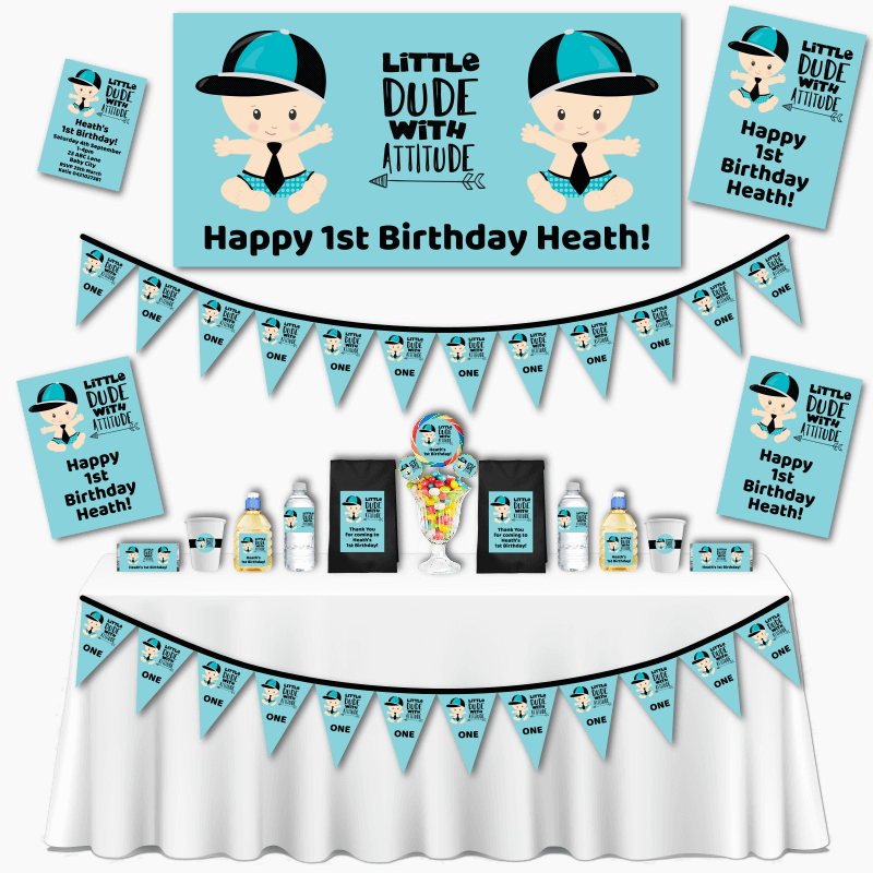 Personalised Little Dude with Attitude First Birthday Party Decorations