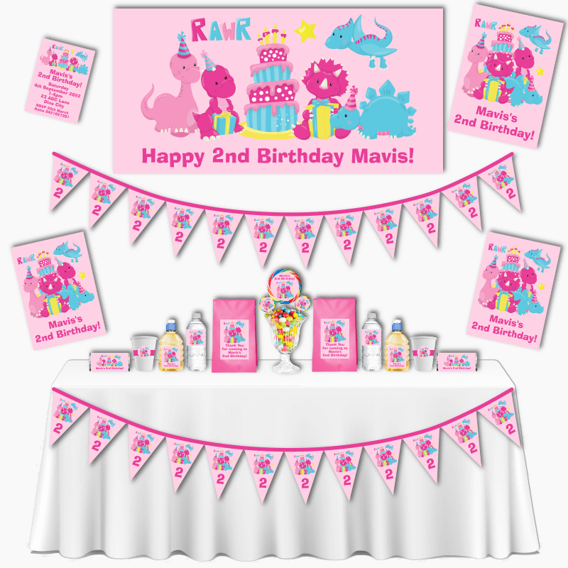 Personalised Little Girls Dinosaur Birthday Party Decorations