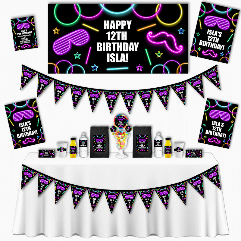 Personalised Neon Glow Birthday Party Decorations