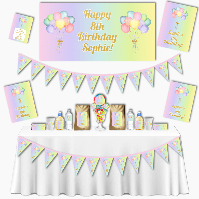 Personalised Pastel Rainbow Balloons Birthday Party Decorations