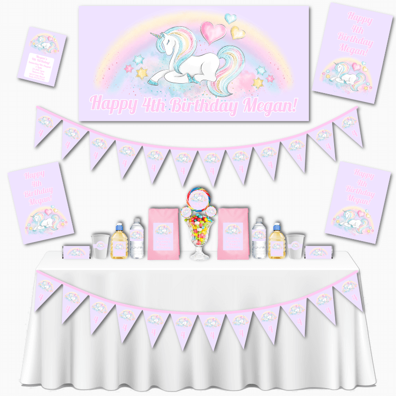 Personalised Pastel Rainbow Unicorn Birthday Party Decorations