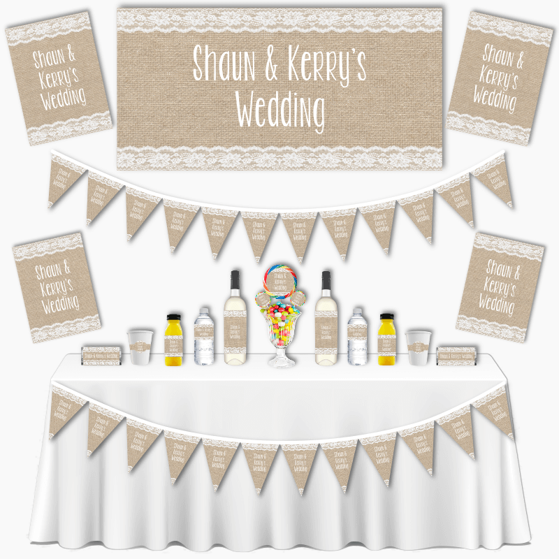 Personalised Burlap & Lace Wedding Decorations