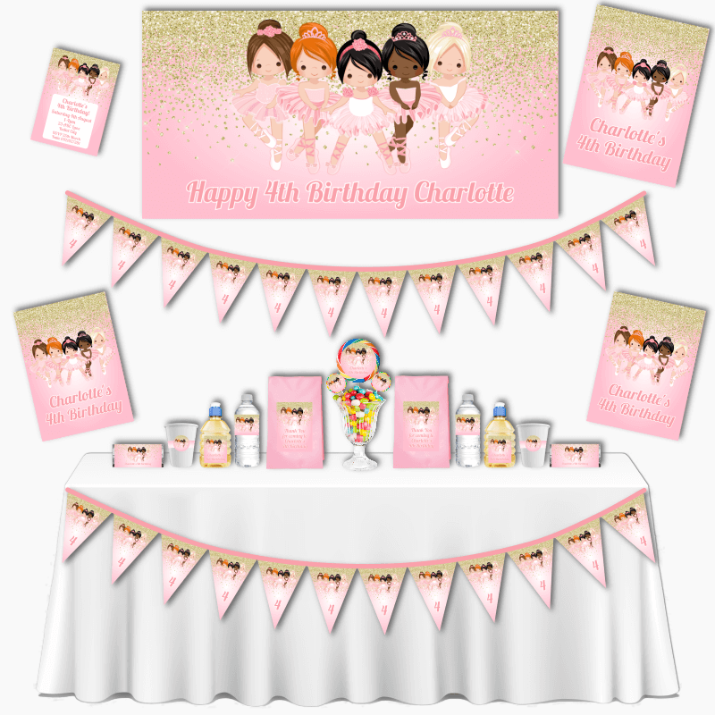 Personalised Pink & Gold Ballerina Birthday Party Decorations