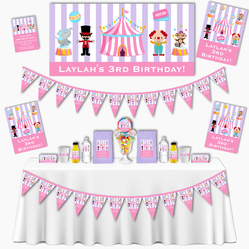 Personalised Pink & Purple Carnival Party Decorations
