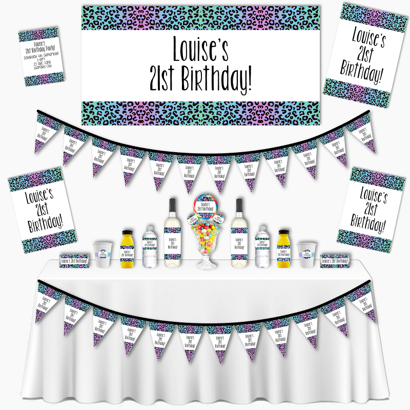 Personalised Rainbow Animal Print Birthday Party Decorations