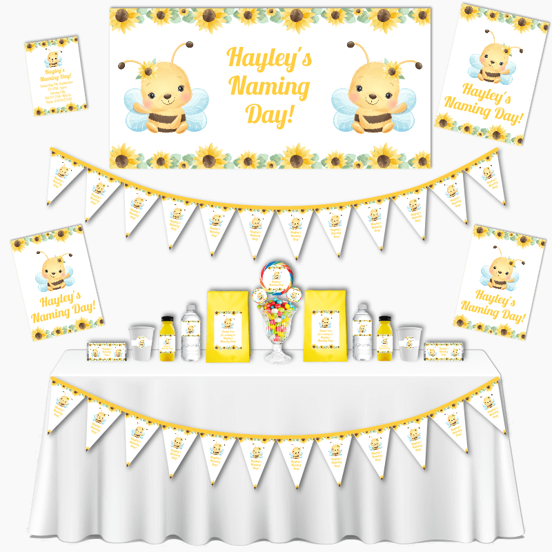 Personalised Sunflower & Honey Bee Naming Day Decorations