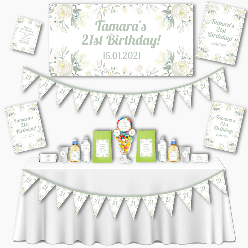 Personalised White Floral Party Decorations