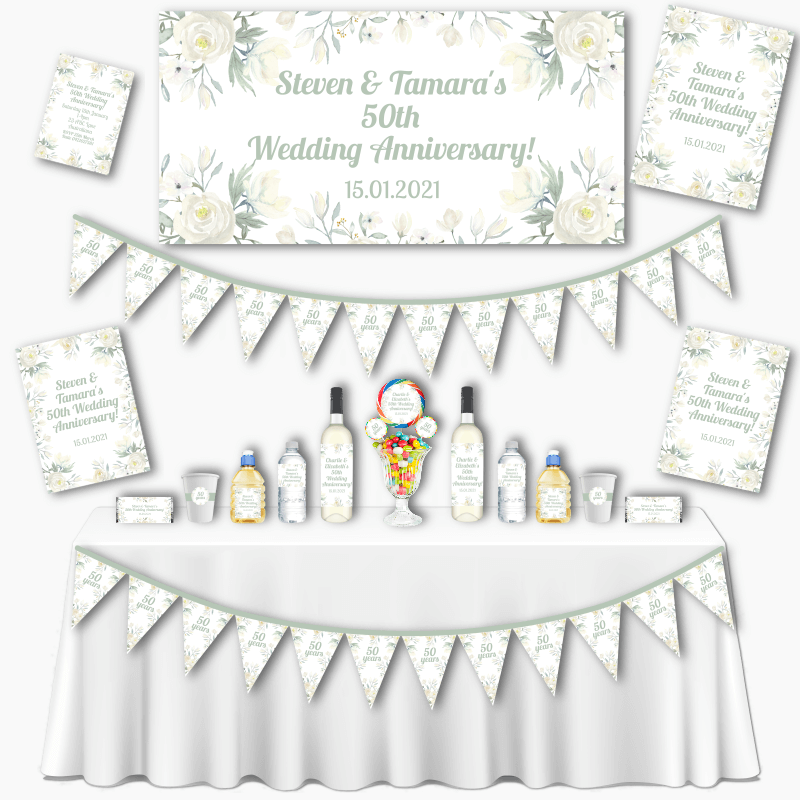 Personalised White Floral Wedding Anniversary Decorations