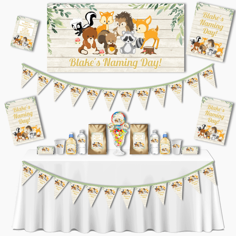 Personalised Woodland Animals Naming Day Decorations