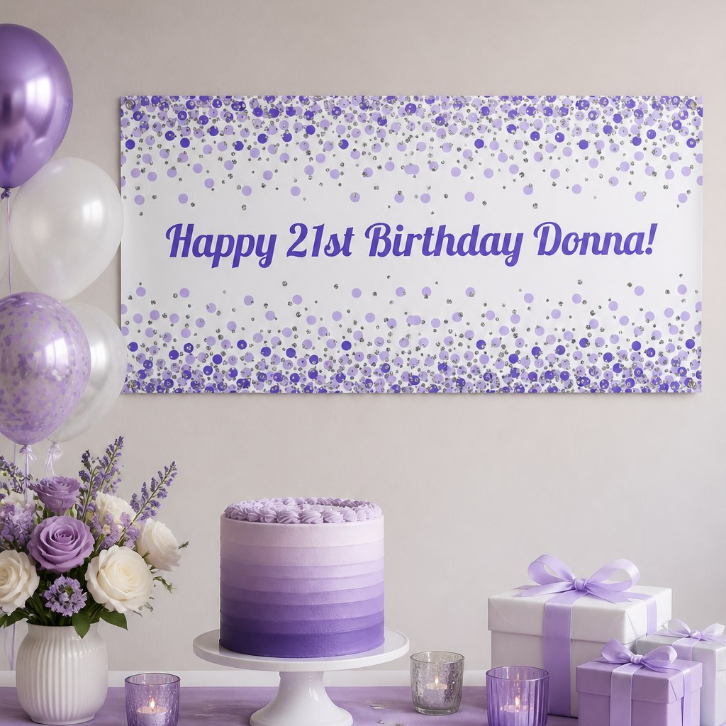Personalised Purple & White Confetti Baby Shower Decorations