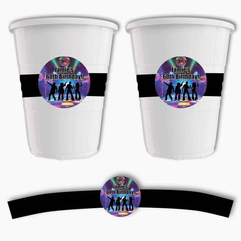 Personalised 1970s Disco Party Cup Stickers