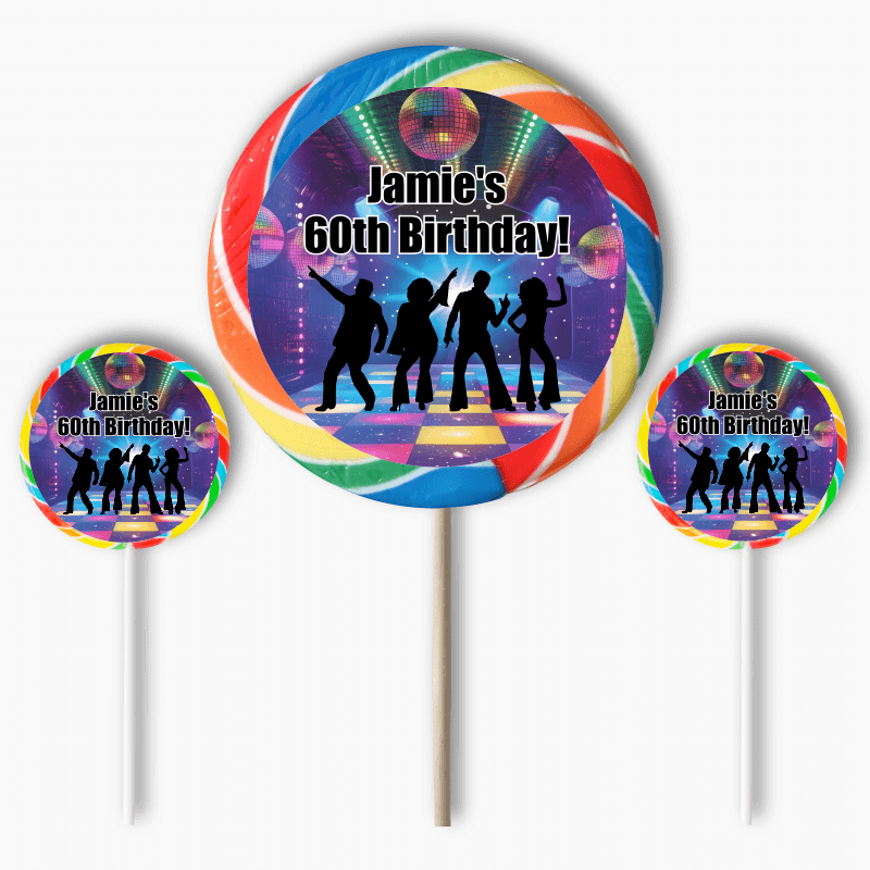 Personalised 1970s Disco Party Round Stickers