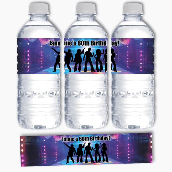 Fun and Custom 1970s Disco Party Water Labels - Katie J Design and Events