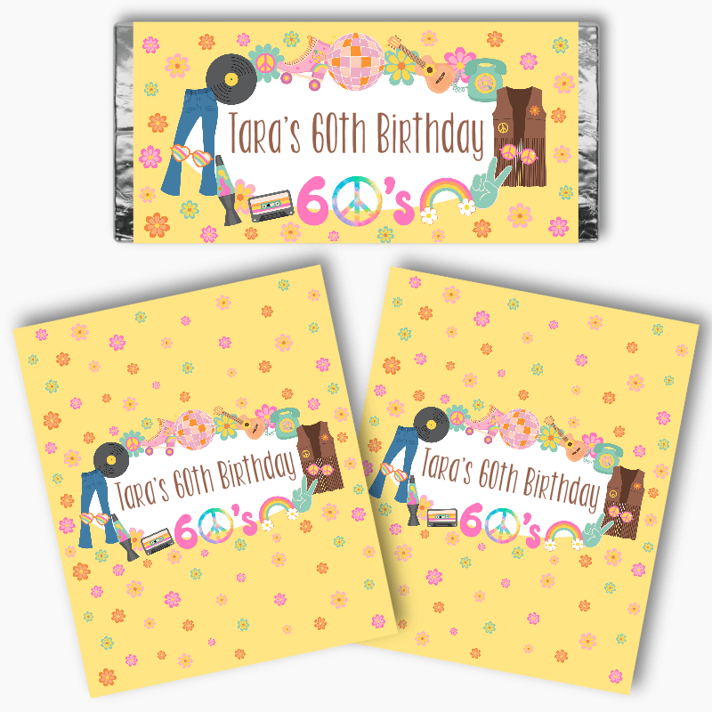 Personalised 60s Birthday Party Mini Chocolate Labels
