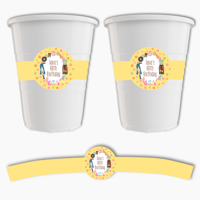 Personalised 60s Birthday Party Cup Stickers