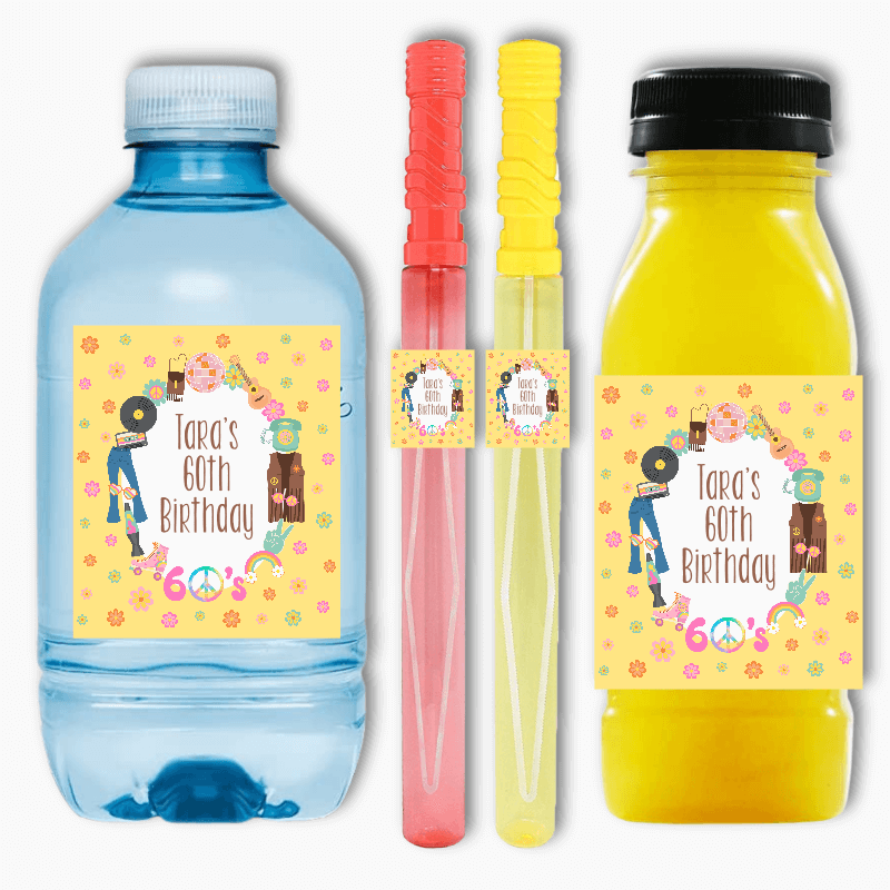 60s Birthday Party Rectangle Favour Stickers