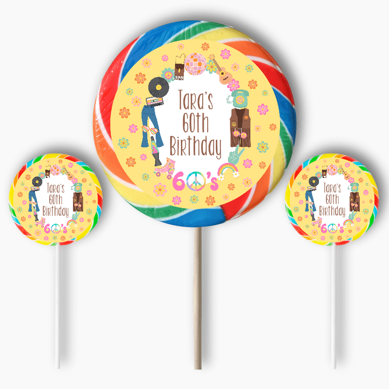 Personalised 60s Birthday Party Round Stickers