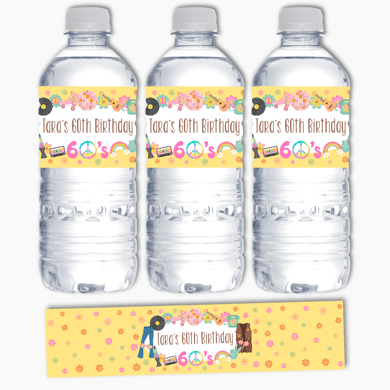 Personalised 60s Party Water Bottle Labels