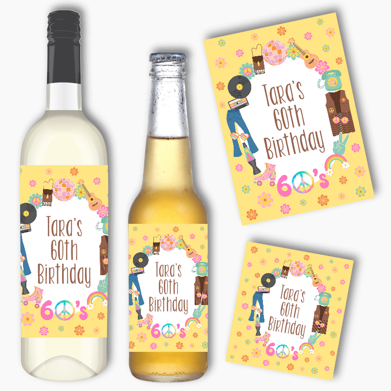 Personalised 60s Birthday Party Wine & Beer Labels